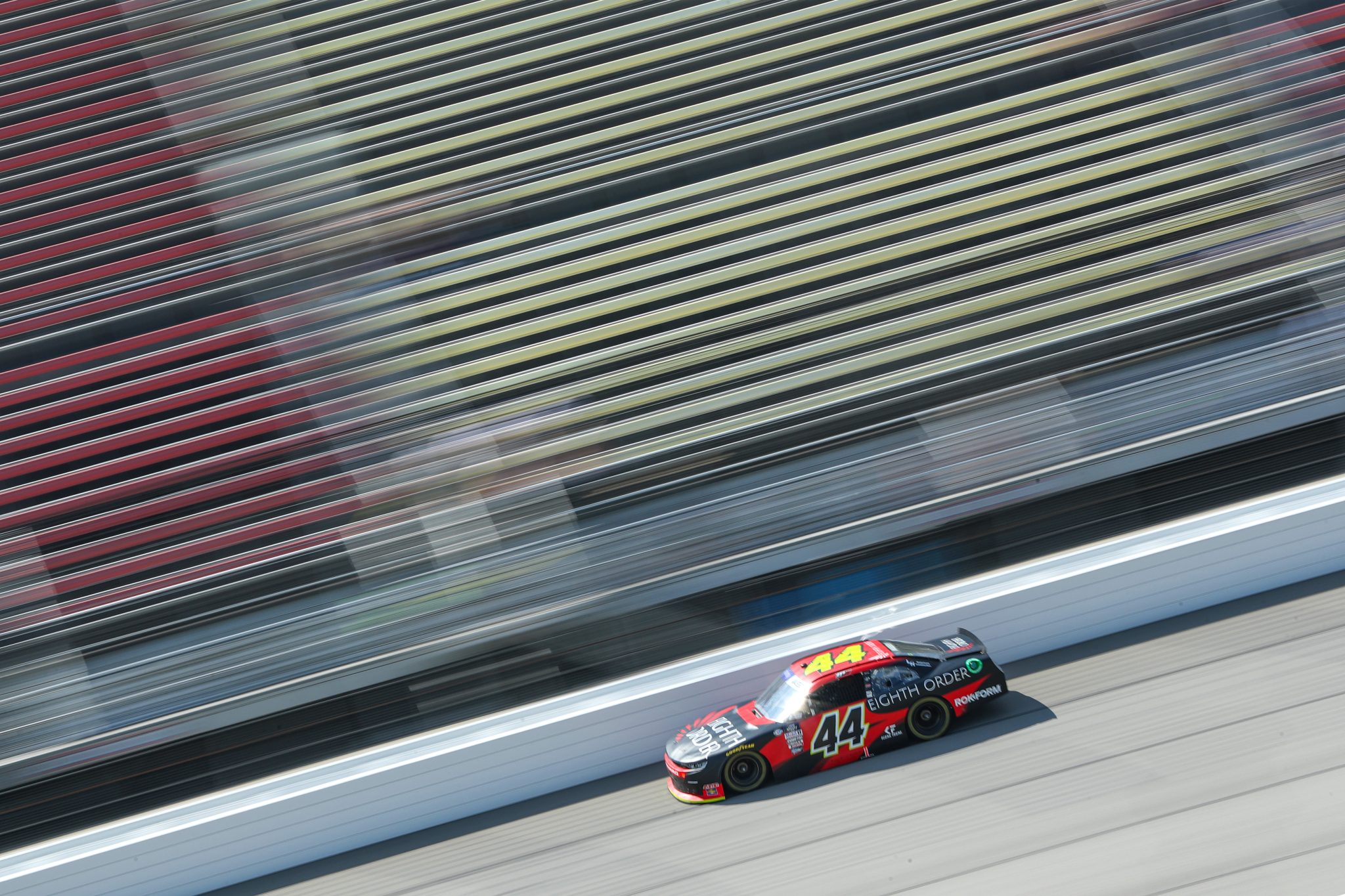 BROOKLYN, MICHIGAN - AUGUST 04: Mason Massey, driver of the #44 Eighth Order Chevrolet, drives during practice for the NASCAR Xfinity Series Cabo Wabo 250 at Michigan International Speedway on August 04, 2023 in Brooklyn, Michigan. (Photo by Meg Oliphant/Getty Images) | Getty Images