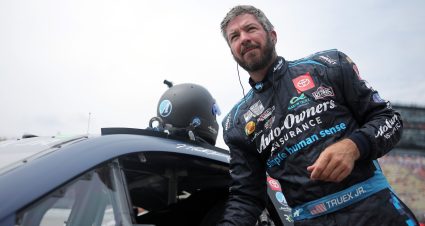 BROOKLYN, MICHIGAN - AUGUST 05: Martin Truex Jr., driver of the #19 Auto-Owners Insurance Toyota, looks on during qualifying for the NASCAR Cup Series FireKeepers Casino 400  at Michigan International Speedway on August 05, 2023 in Brooklyn, Michigan. (Photo by Jonathan Bachman/Getty Images) | Getty Images