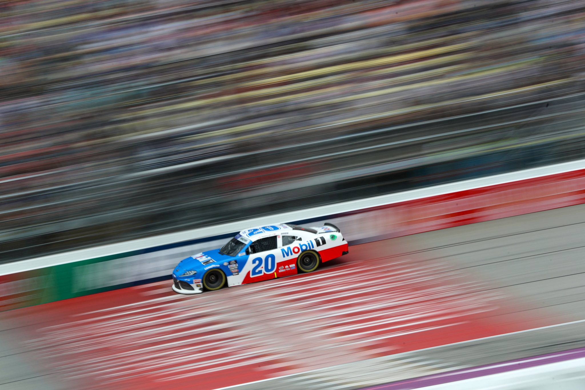 BROOKLYN, MICHIGAN - AUGUST 05: John Hunter Nemechek, driver of the #20 Mobil 1 Toyota, drives during the NASCAR Xfinity Series Cabo Wabo 250 at Michigan International Speedway on August 05, 2023 in Brooklyn, Michigan. (Photo by Meg Oliphant/Getty Images) | Getty Images