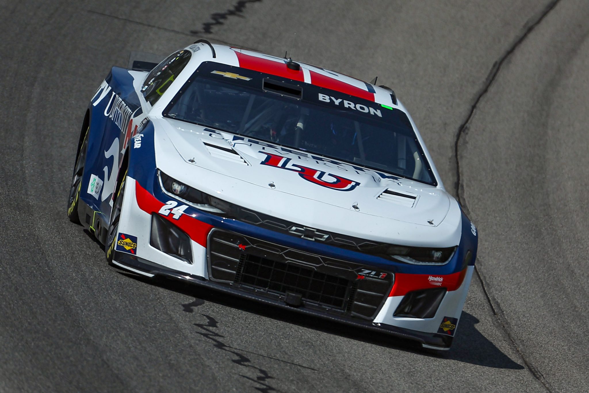 BROOKLYN, MICHIGAN - AUGUST 05: William Byron, driver of the #24 Liberty University Chevrolet, drives during practice for the NASCAR Cup Series FireKeepers Casino 400 at Michigan International Speedway on August 05, 2023 in Brooklyn, Michigan. (Photo by Jonathan Bachman/Getty Images) | Getty Images