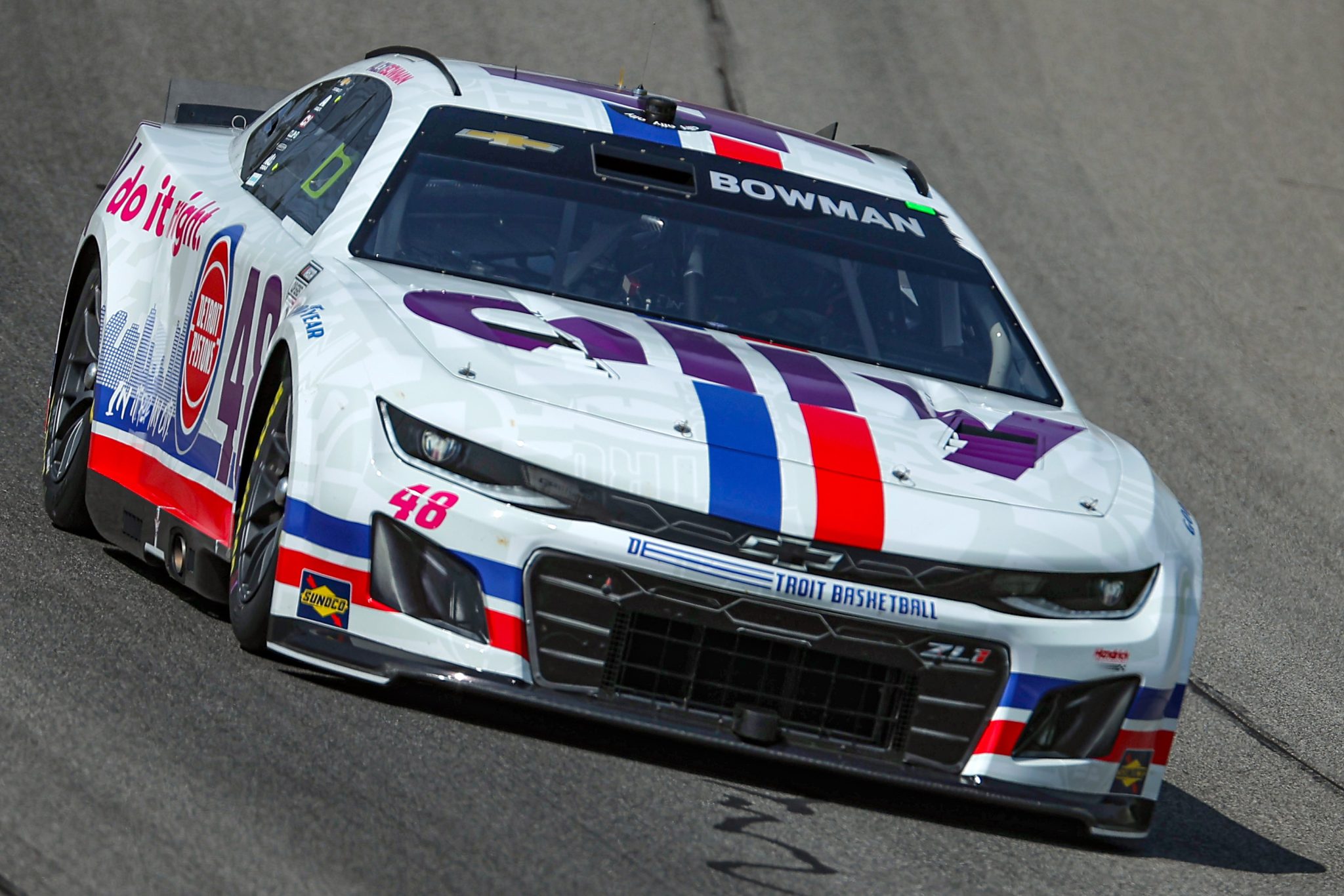 BROOKLYN, MICHIGAN - AUGUST 05: Alex Bowman, driver of the #48 Ally x Detroit Pistons Chevrolet, drives during practice for the NASCAR Cup Series FireKeepers Casino 400 at Michigan International Speedway on August 05, 2023 in Brooklyn, Michigan. (Photo by Jonathan Bachman/Getty Images) | Getty Images