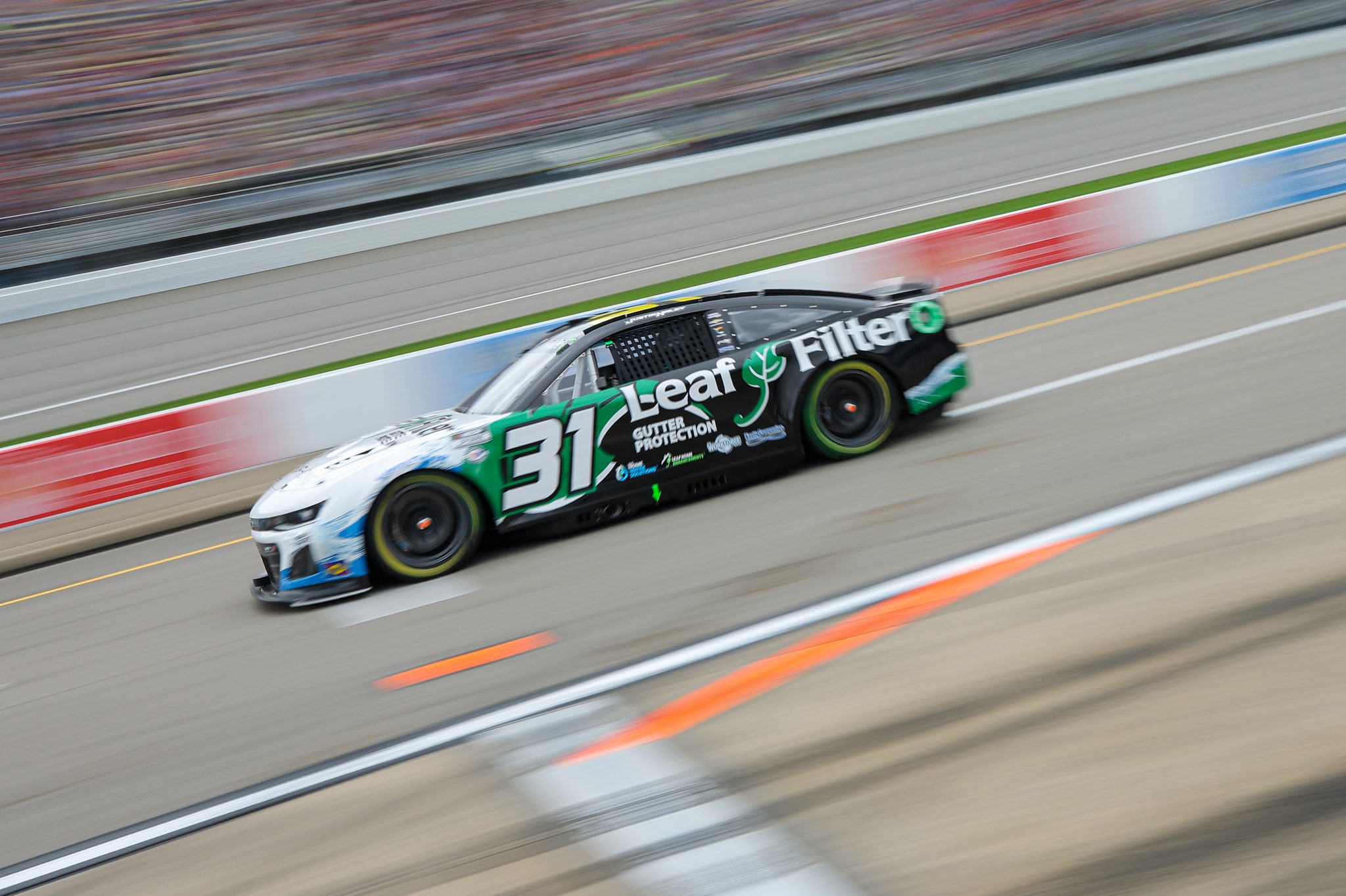 BROOKLYN, MICHIGAN - AUGUST 06: Justin Haley, driver of the #31 LeafFilter Gutter Protection Chevrolet, exits pit road during the NASCAR Cup Series FireKeepers Casino 400 at Michigan International Speedway on August 06, 2023 in Brooklyn, Michigan. (Photo by Jonathan Bachman/Getty Images) | Getty Images