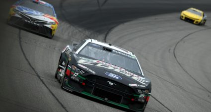 BROOKLYN, MICHIGAN - AUGUST 07: Chris Buescher, driver of the #17 Castrol Edge Ford, leads the field during the NASCAR Cup Series FireKeepers Casino 400 at Michigan International Speedway on August 07, 2023 in Brooklyn, Michigan. (Photo by Meg Oliphant/Getty Images) | Getty Images
