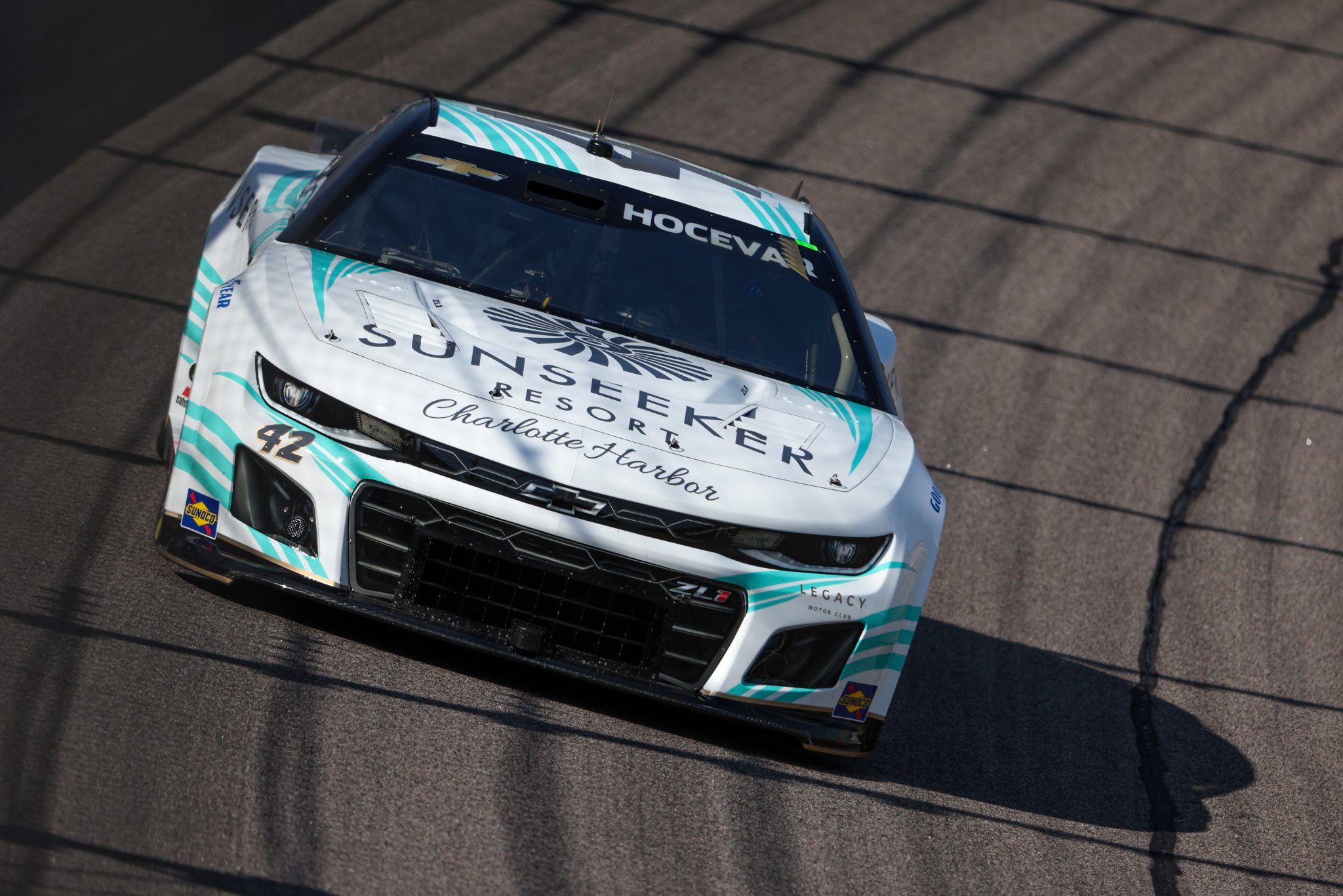 KANSAS CITY, KANSAS - SEPTEMBER 09: Carson Hocevar, driver of the #42 Sunseeker Resorts Chevrolet, drives during practice for the NASCAR Cup Series Hollywood Casino 400 at Kansas Speedway on September 09, 2023 in Kansas City, Kansas. (Photo by Jamie Squire/Getty Images) | Getty Images