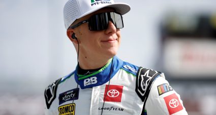 DARLINGTON, SOUTH CAROLINA - SEPTEMBER 02: John Hunter Nemechek, driver of the #20 Pye Barker Fire & Safety Toyota, looks on during practice for the NASCAR Xfinity Series Sport Clips Haircuts VFW Help A Hero 200 at Darlington Raceway on September 02, 2023 in Darlington, South Carolina. (Photo by James Gilbert/Getty Images) | Getty Images