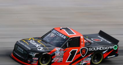 BRISTOL, TENNESSEE - SEPTEMBER 14: William Sawalich, driver of the #1 Starkey/Soundgear Toyota, drives during qualifying for the NASCAR Craftsman Truck Series UNOH 200 presented by Ohio Logistics at Bristol Motor Speedway on September 14, 2023 in Bristol, Tennessee. (Photo by Meg Oliphant/Getty Images) | Getty Images
