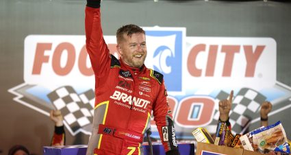 BRISTOL, TENNESSEE - SEPTEMBER 15: Justin Allgaier, driver of the #7 BRANDT Chevrolet, celebrates in victory lane after winning the NASCAR Xfinity Series Food City 300 at Bristol Motor Speedway on September 15, 2023 in Bristol, Tennessee. (Photo by Jared C. Tilton/Getty Images) | Getty Images