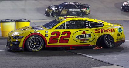 BRISTOL, TENNESSEE - SEPTEMBER 16: Joey Logano, driver of the #22 Shell Pennzoil Ford, exits the track after an incident during the NASCAR Cup Series Bass Pro Shops Night Race at Bristol Motor Speedway on September 16, 2023 in Bristol, Tennessee. (Photo by Meg Oliphant/Getty Images) | Getty Images