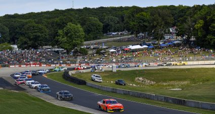 ELKHART LAKE, WISCONSIN - JULY 29: Justin Allgaier, driver of the #7 BRANDT Chevrolet, leads the field during the NASCAR Xfinity Series Road America 180 at Road America on July 29, 2023 in Elkhart Lake, Wisconsin. (Photo by Logan Riely/Getty Images) | Getty Images
