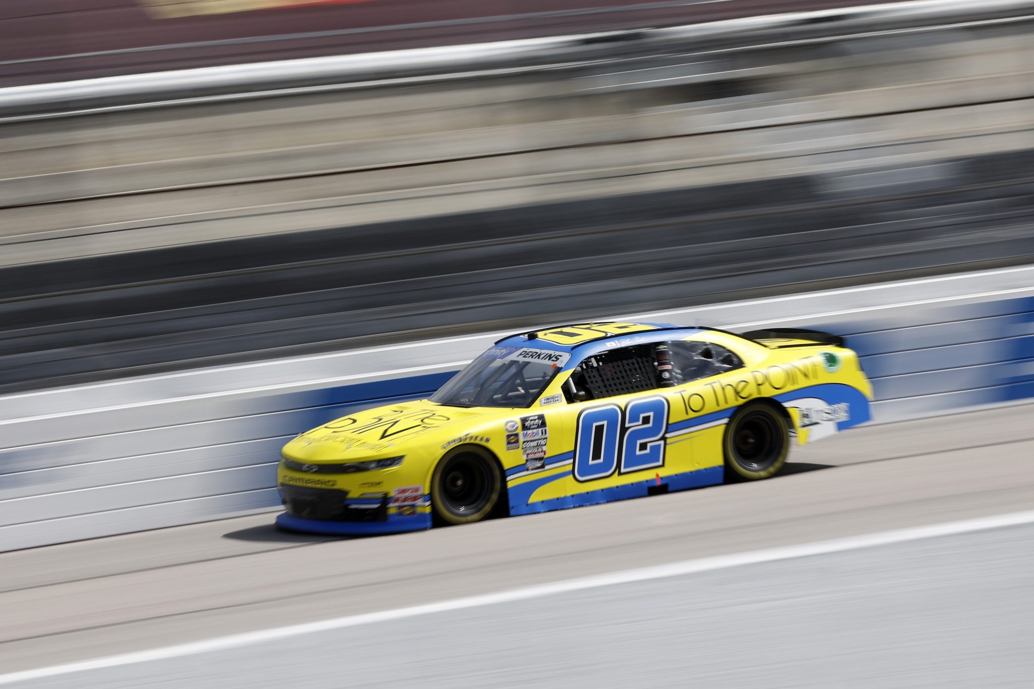 DARLINGTON, SOUTH CAROLINA - SEPTEMBER 02: Blaine Perkins, driver of the #02 To The Point Chevrolet, drives during practice for the NASCAR Xfinity Series Sport Clips Haircuts VFW Help A Hero 200 at Darlington Raceway on September 02, 2023 in Darlington, South Carolina. (Photo by James Gilbert/Getty Images) | Getty Images