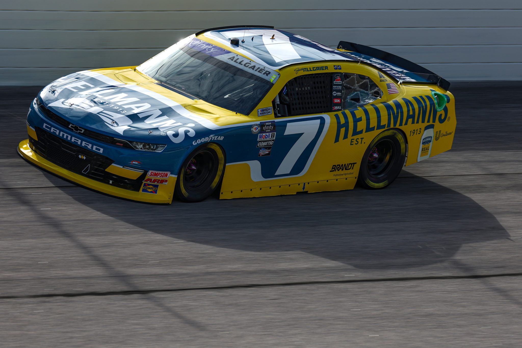 DARLINGTON, SOUTH CAROLINA - SEPTEMBER 02: Justin Allgaier, driver of the #7 Hellmann's Chevrolet, drives during practice for the NASCAR Xfinity Series Sport Clips Haircuts VFW Help A Hero 200 at Darlington Raceway on September 02, 2023 in Darlington, South Carolina. (Photo by Jared C. Tilton/Getty Images) | Getty Images