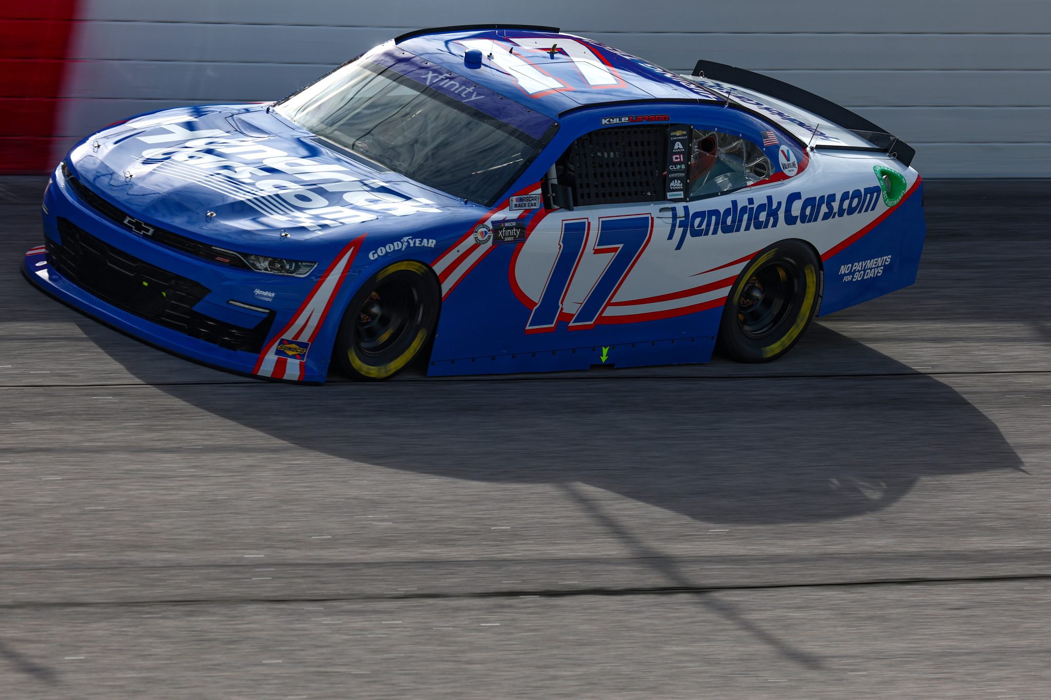 DARLINGTON, SOUTH CAROLINA - SEPTEMBER 02: Kyle Larson, driver of the #17 HendrickCars.com Chevrolet, drives during practice for the NASCAR Xfinity Series Sport Clips Haircuts VFW Help A Hero 200 at Darlington Raceway on September 02, 2023 in Darlington, South Carolina. (Photo by Jared C. Tilton/Getty Images) | Getty Images