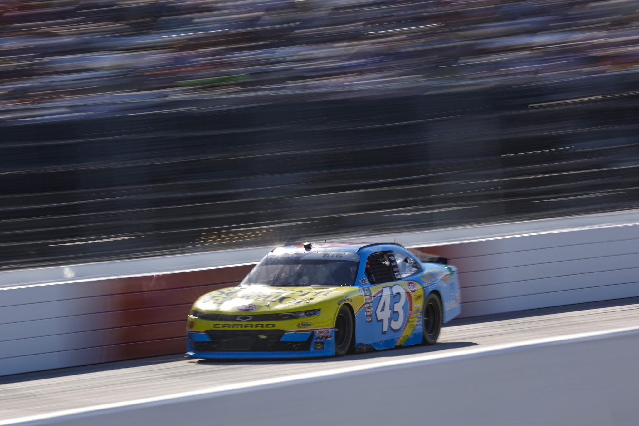DARLINGTON, SOUTH CAROLINA - SEPTEMBER 02: Ryan Ellis, driver of the #43 Southern Elevator Chevrolet, drives during the NASCAR Xfinity Series Sport Clips Haircuts VFW Help A Hero 200 at Darlington Raceway on September 02, 2023 in Darlington, South Carolina. (Photo by James Gilbert/Getty Images) | Getty Images