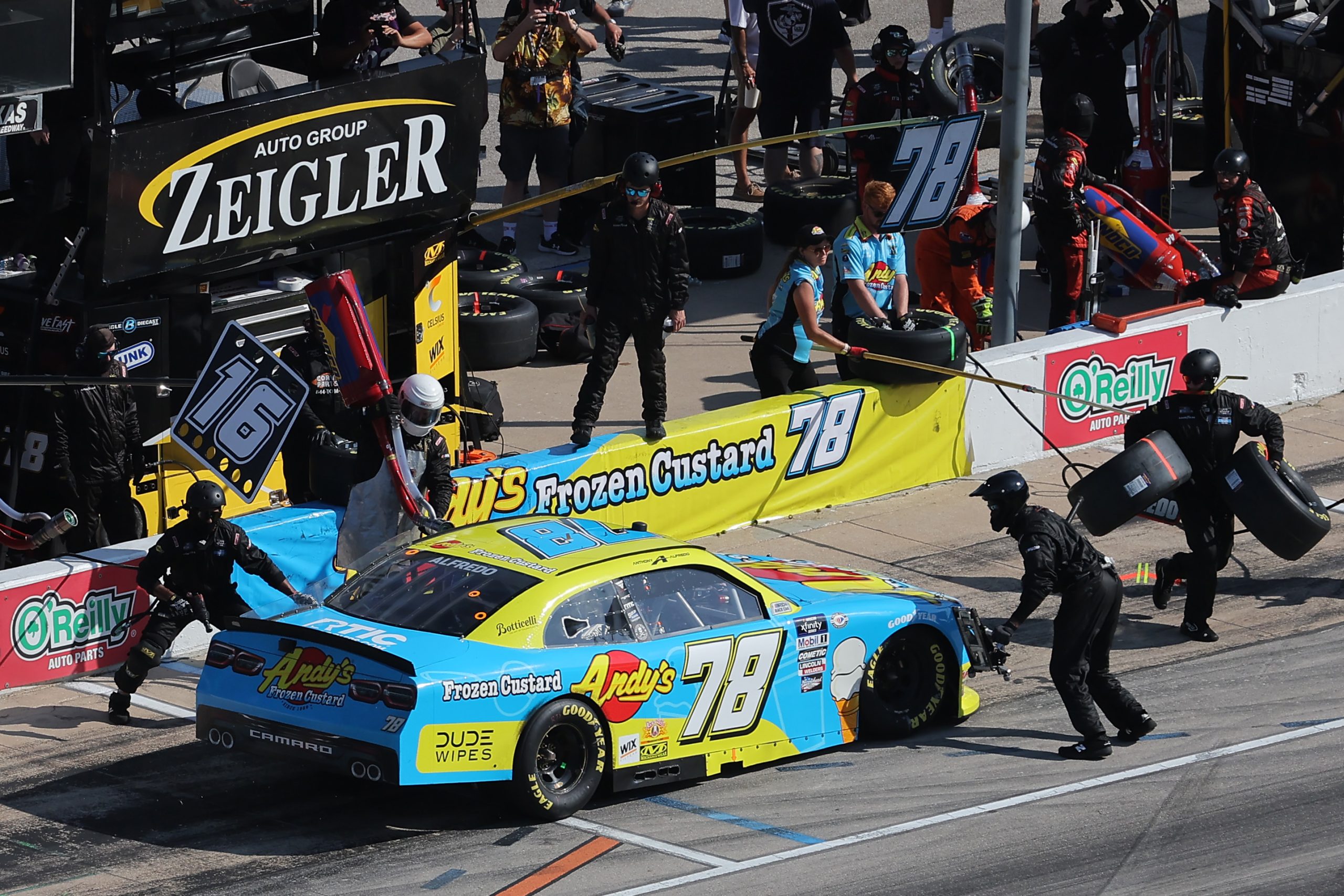 FORT WORTH, TEXAS - SEPTEMBER 23: Anthony Alfredo, driver of the #78 Andy's Frozen Custard Chevrolet, pits during the NASCAR Xfinity Series Andy's Frozen Custard 300 at Texas Motor Speedway on September 23, 2023 in Fort Worth, Texas. (Photo by Jonathan Bachman/Getty Images) | Getty Images