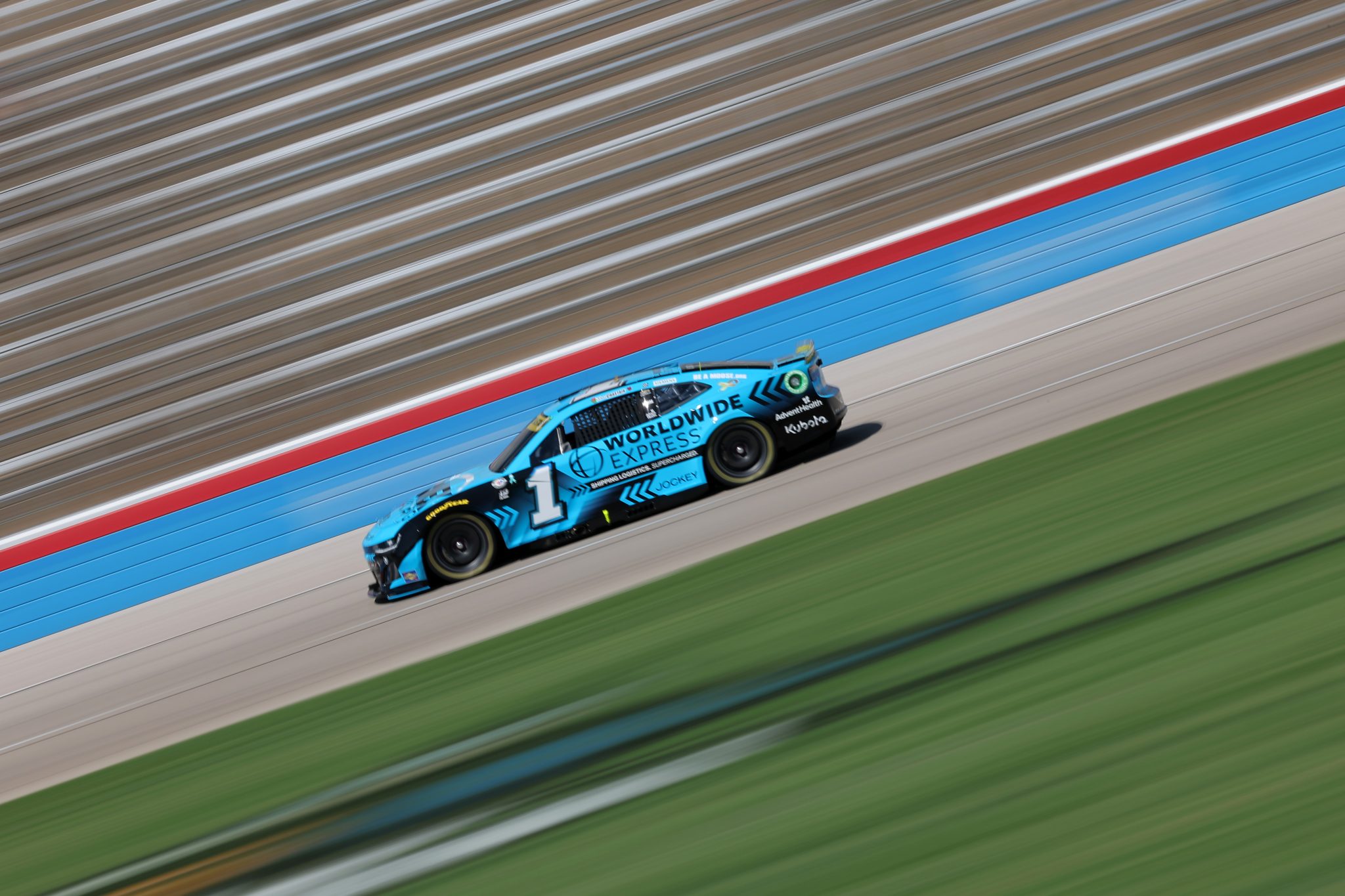 FORT WORTH, TEXAS - SEPTEMBER 22: Ross Chastain, driver of the #1 Worldwide Express Chevrolet, drives during practice for the NASCAR Cup Series Autotrader EchoPark Automotive 400 at Texas Motor Speedway on September 22, 2023 in Fort Worth, Texas. (Photo by Jonathan Bachman/Getty Images) | Getty Images