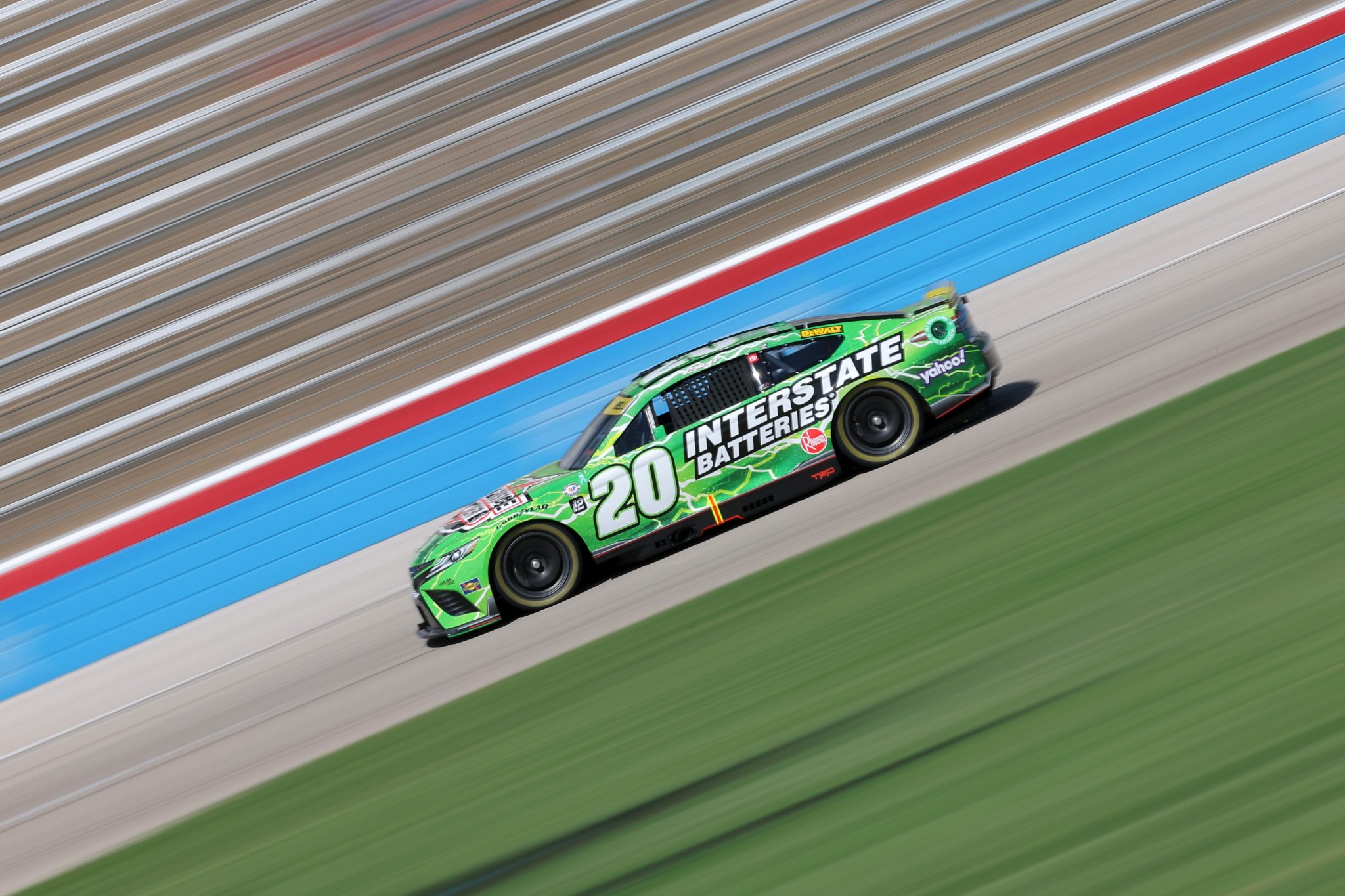 FORT WORTH, TEXAS - SEPTEMBER 22: Christopher Bell, driver of the #20 Interstate Batteries Toyota, drives during practice for the NASCAR Cup Series Autotrader EchoPark Automotive 400 at Texas Motor Speedway on September 22, 2023 in Fort Worth, Texas. (Photo by Jonathan Bachman/Getty Images) | Getty Images