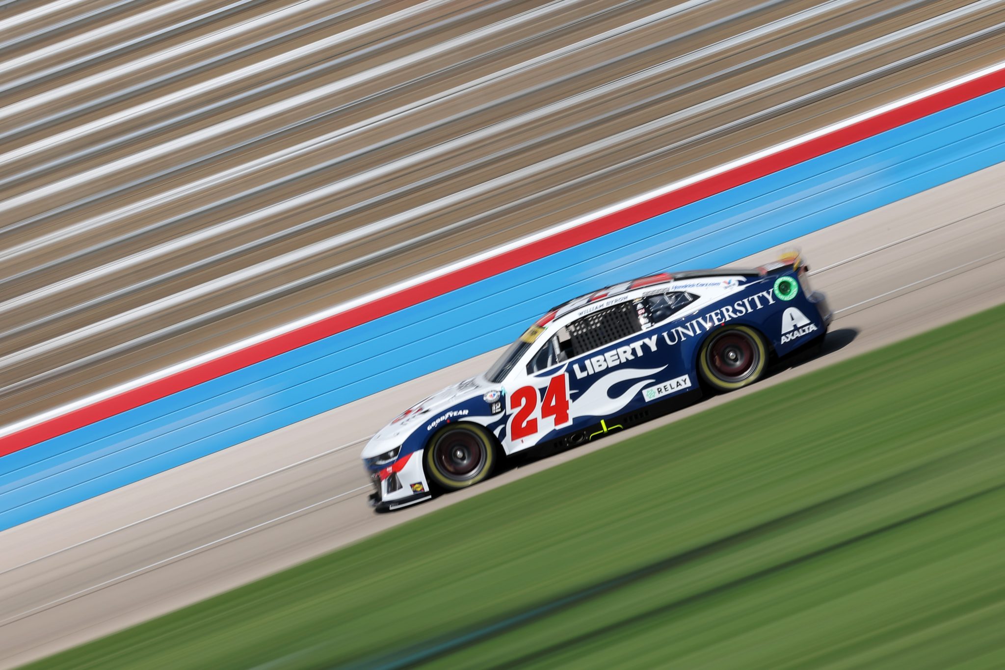FORT WORTH, TEXAS - SEPTEMBER 22: William Byron, driver of the #24 Liberty University Chevrolet, drives during practice for the NASCAR Cup Series Autotrader EchoPark Automotive 400 at Texas Motor Speedway on September 22, 2023 in Fort Worth, Texas. (Photo by Jonathan Bachman/Getty Images) | Getty Images