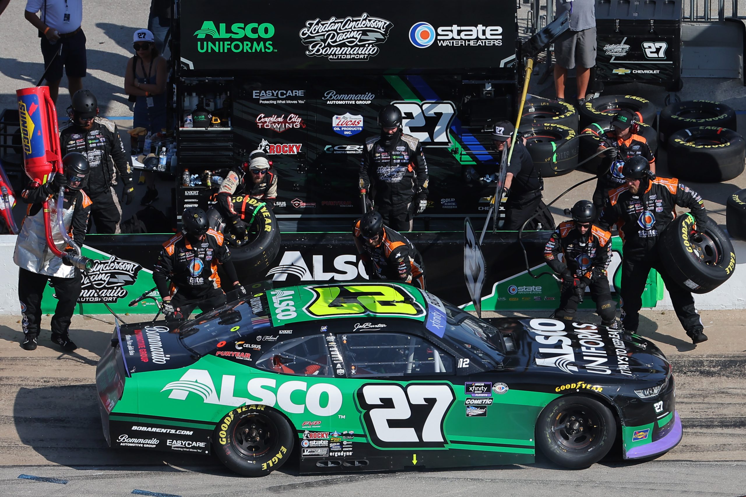 FORT WORTH, TEXAS - SEPTEMBER 23: Jeb Burton, driver of the #27 Alsco Uniforms Chevrolet, pits during the NASCAR Xfinity Series Andy's Frozen Custard 300 at Texas Motor Speedway on September 23, 2023 in Fort Worth, Texas. (Photo by Jonathan Bachman/Getty Images) | Getty Images