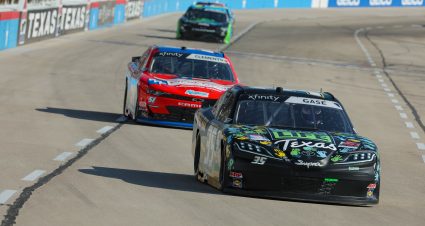 FORT WORTH, TEXAS - SEPTEMBER 23: Joey Gase, driver of the #35 Donate Life Texas Chevrolet, and Jeremy Clements, driver of the #51 First Pacific Funding Chevrolet, drive during practice for the NASCAR Xfinity Series Andy's Frozen Custard 300 - Practice at Texas Motor Speedway on September 23, 2023 in Fort Worth, Texas. (Photo by Jonathan Bachman/Getty Images) | Getty Images