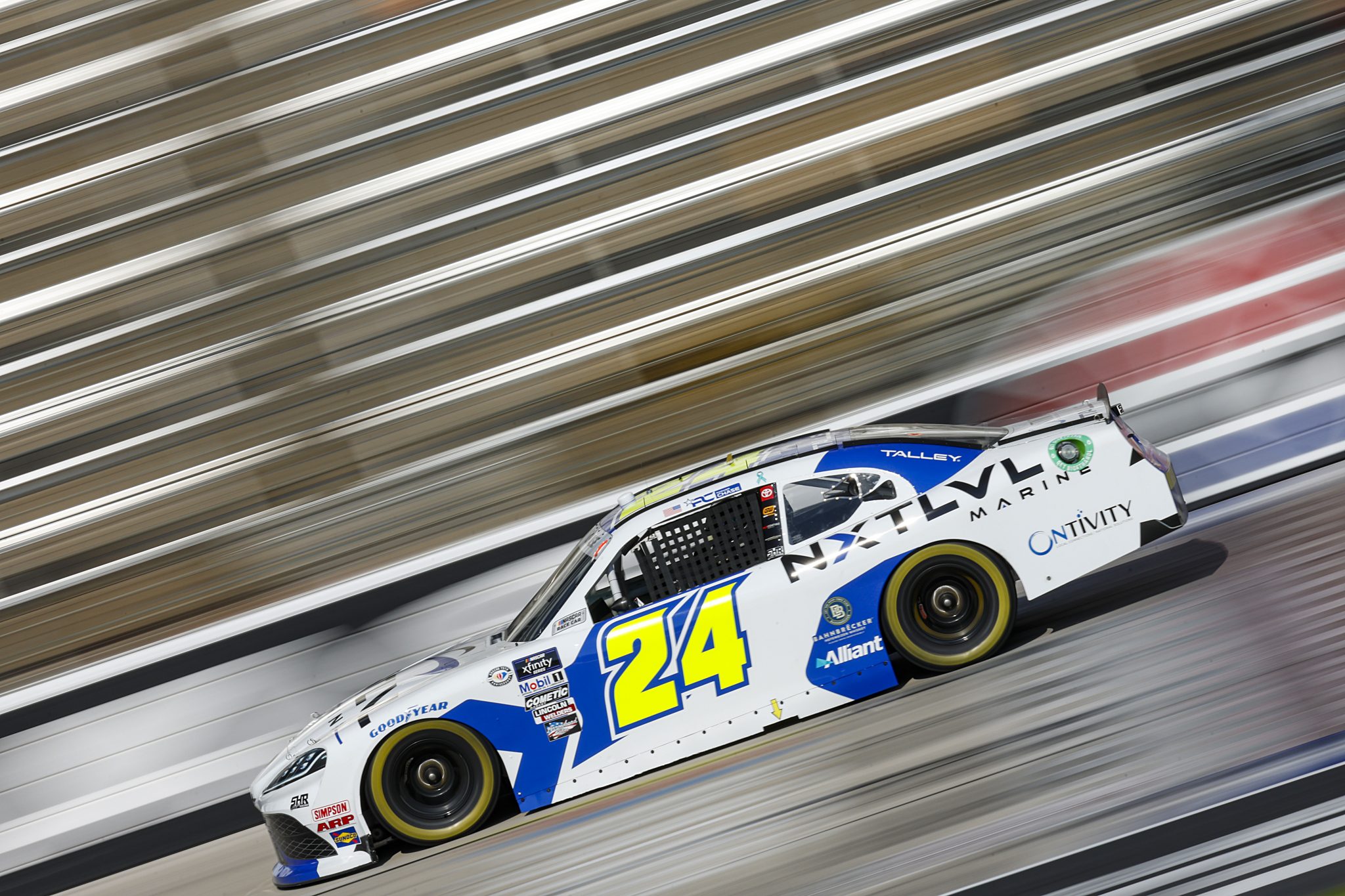 FORT WORTH, TEXAS - SEPTEMBER 22: Parker Chase, driver of the #24 NXTLVL Marine/Ontivity Toyota, drives during practice for the NASCAR Xfinity Series Andy's Frozen Custard 300 - Practice at Texas Motor Speedway on September 22, 2023 in Fort Worth, Texas. (Photo by Sean Gardner/Getty Images) | Getty Images