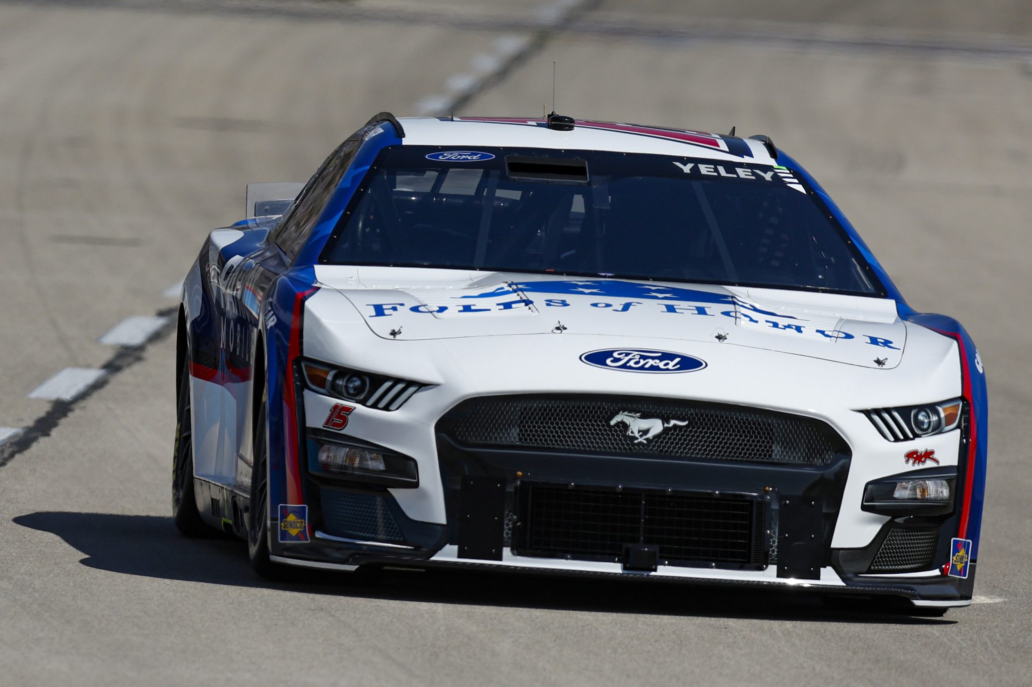 FORT WORTH, TEXAS - SEPTEMBER 23: JJ Yeley, driver of the #15 Patriot Mobile/Folds of Honor Ford, drives during practice for the NASCAR Cup Series Autotrader EchoPark Automotive 400 at Texas Motor Speedway on September 23, 2023 in Fort Worth, Texas. (Photo by Sean Gardner/Getty Images) | Getty Images