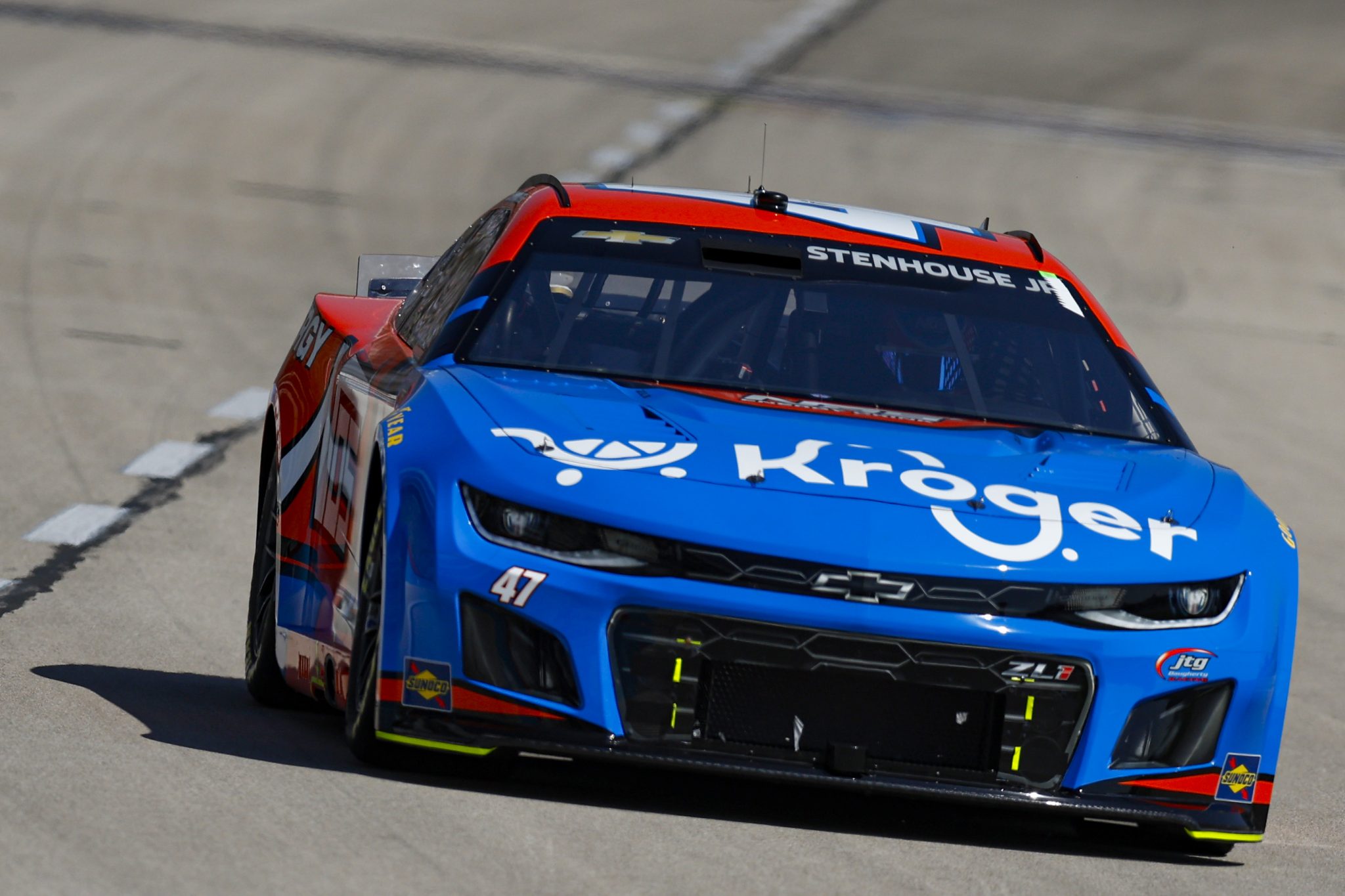 FORT WORTH, TEXAS - SEPTEMBER 23: Ricky Stenhouse Jr., driver of the #47 Kroger/NOS Energy Drink Chevrolet, drives during practice for the NASCAR Cup Series Autotrader EchoPark Automotive 400 at Texas Motor Speedway on September 23, 2023 in Fort Worth, Texas. (Photo by Sean Gardner/Getty Images) | Getty Images