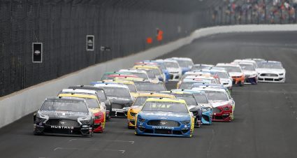 INDIANAPOLIS, INDIANA - SEPTEMBER 08: Kevin Harvick, driver of the #4 Mobil 1 Ford, leads during the Monster Energy NASCAR Cup Series Big Machine Vodka 400 at the Brickyard at Indianapolis Motor Speedway on September 08, 2019 in Indianapolis, Indiana. (Photo by Brian Lawdermilk/Getty Images) | Getty Images