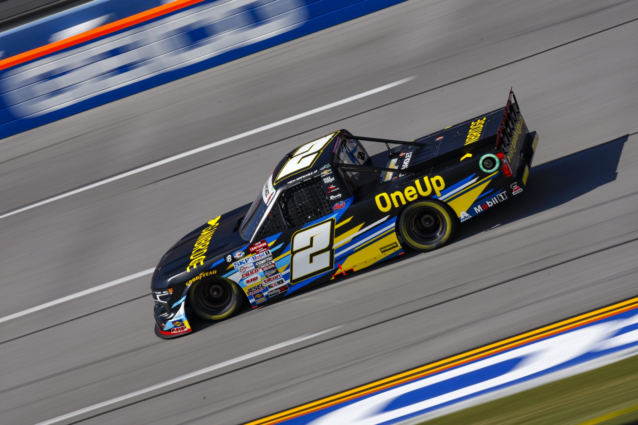 TALLADEGA, ALABAMA - SEPTEMBER 30: Nick Sanchez, driver of the #2 Gainbridge Chevrolet, drives during qualifying for the NASCAR Craftsman Truck Series Love's RV Stop 250 at Talladega Superspeedway on September 30, 2023 in Talladega, Alabama. (Photo by Sean Gardner/Getty Images) | Getty Images