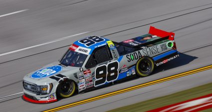 TALLADEGA, ALABAMA - SEPTEMBER 30: Ty Majeski, driver of the #98 Soda Sense/Curb Records Ford, drives during qualifying for the NASCAR Craftsman Truck Series Love's RV Stop 250 at Talladega Superspeedway on September 30, 2023 in Talladega, Alabama. (Photo by Sean Gardner/Getty Images) | Getty Images