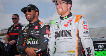 LOUDON, NEW HAMPSHIRE - JULY 15: Bubba Wallace, driver of the #23 Draft Kings Toyota, (L) and Tyler Reddick, driver of the #45 Draft Kings Network Toyota, share a laugh on the grid during practice for the NASCAR Cup Series Crayon 301 at New Hampshire Motor Speedway on July 15, 2023 in Loudon, New Hampshire. (Photo by Jonathan Bachman/Getty Images) | Getty Images