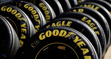KANSAS CITY, KS - OCTOBER 05: A detailed view of the Goodyear Eagle tires that are used during practice for the NASCAR Sprint Cup Series 13th Annual Hollywood Casino 400 at Kansas Speedway on October 5, 2013 in Kansas City, Kansas. (Photo by Jared C. Tilton/Getty Images) | Getty Images
