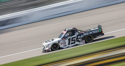 KANSAS CITY, KANSAS - SEPTEMBER 08: Tanner Gray, driver of the #15 Dead On Tools Toyota, drives during practice for the NASCAR Craftsman Truck Series Kansas Lottery 200 at Kansas Speedway on September 08, 2023 in Kansas City, Kansas. (Photo by Sean Gardner/Getty Images) | Getty Images