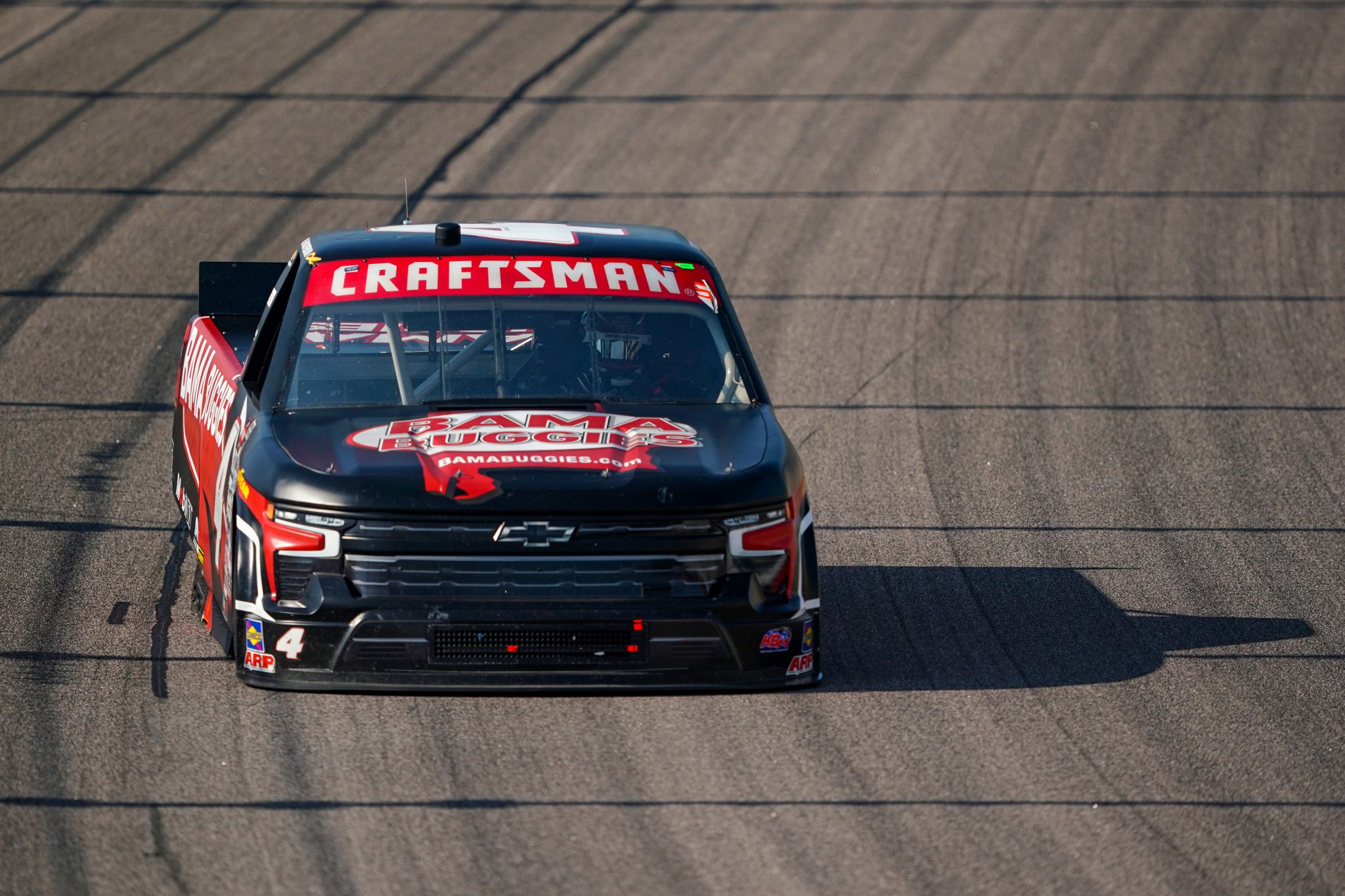 KANSAS CITY, KANSAS - SEPTEMBER 08: Chase Purdy, driver of the #4 Bama Buggies Chevrolet, drives during practice for the NASCAR Craftsman Truck Series Kansas Lottery 200 at Kansas Speedway on September 08, 2023 in Kansas City, Kansas. (Photo by Kyle Rivas/Getty Images) | Getty Images