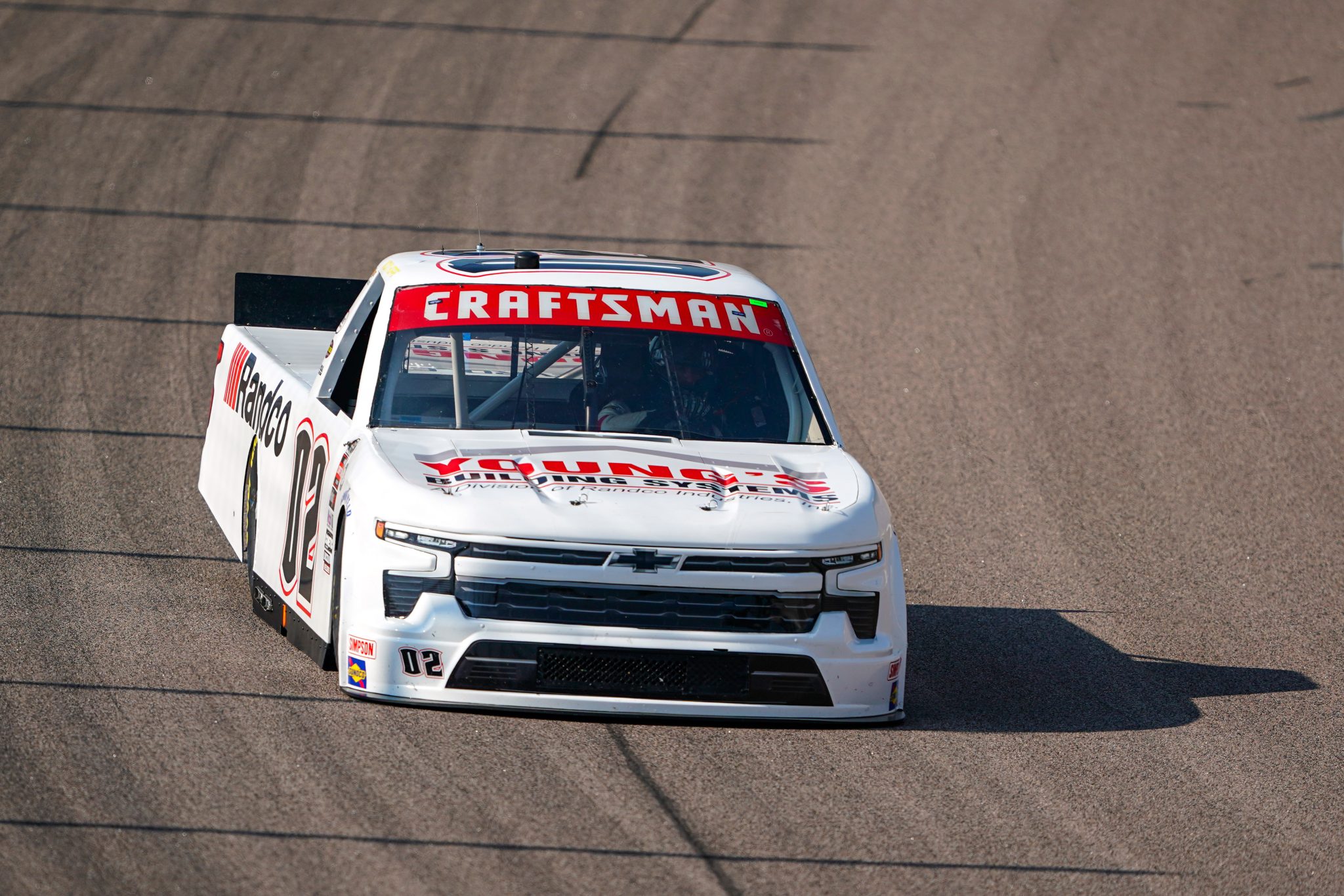 KANSAS CITY, KANSAS - SEPTEMBER 08: Kaden Honeycutt, driver of the #02 RANDCO Industries Chevrolet, drives during practice for the NASCAR Craftsman Truck Series Kansas Lottery 200 at Kansas Speedway on September 08, 2023 in Kansas City, Kansas. (Photo by Kyle Rivas/Getty Images) | Getty Images