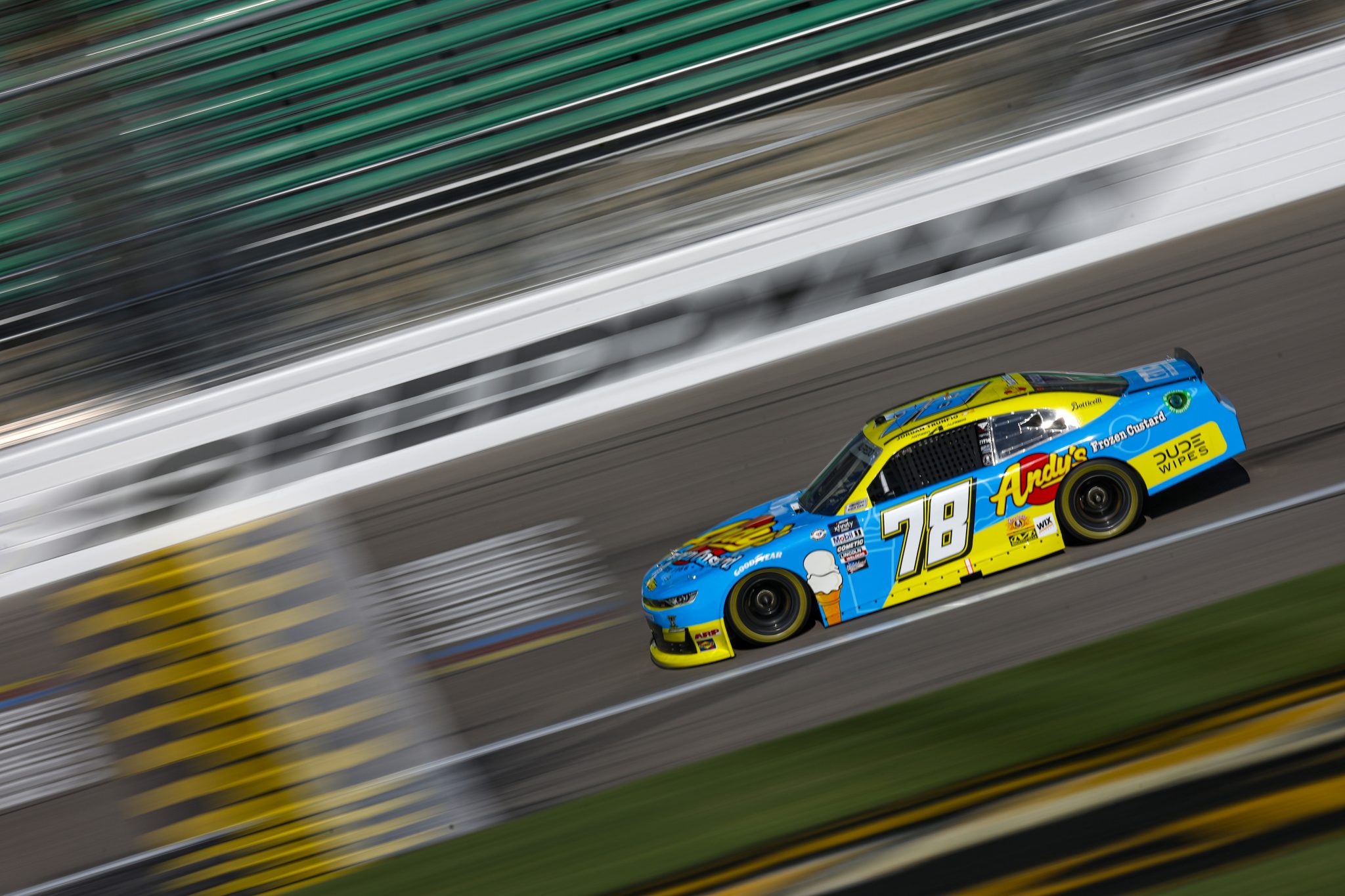KANSAS CITY, KANSAS - SEPTEMBER 09: Anthony Alfredo, driver of the #78 Andy's Frozen Custard Chevrolet, drives during practice for the NASCAR Xfinity Series Kansas Lottery 300 at Kansas Speedway on September 09, 2023 in Kansas City, Kansas. (Photo by Sean Gardner/Getty Images) | Getty Images