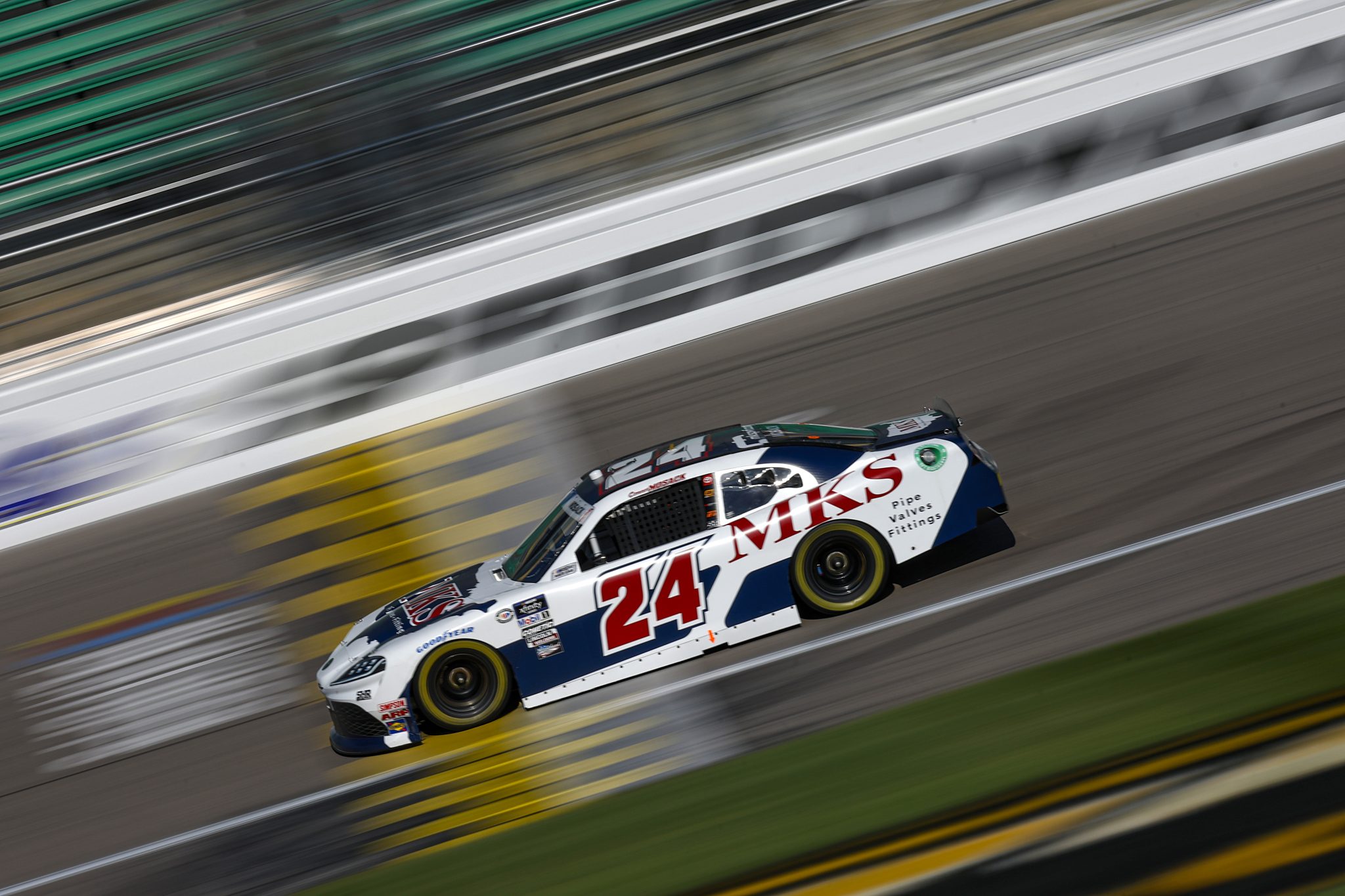 KANSAS CITY, KANSAS - SEPTEMBER 09: Connor Mosack, driver of the #24 MKS Toyota, drives during practice for the NASCAR Xfinity Series Kansas Lottery 300 at Kansas Speedway on September 09, 2023 in Kansas City, Kansas. (Photo by Sean Gardner/Getty Images) | Getty Images