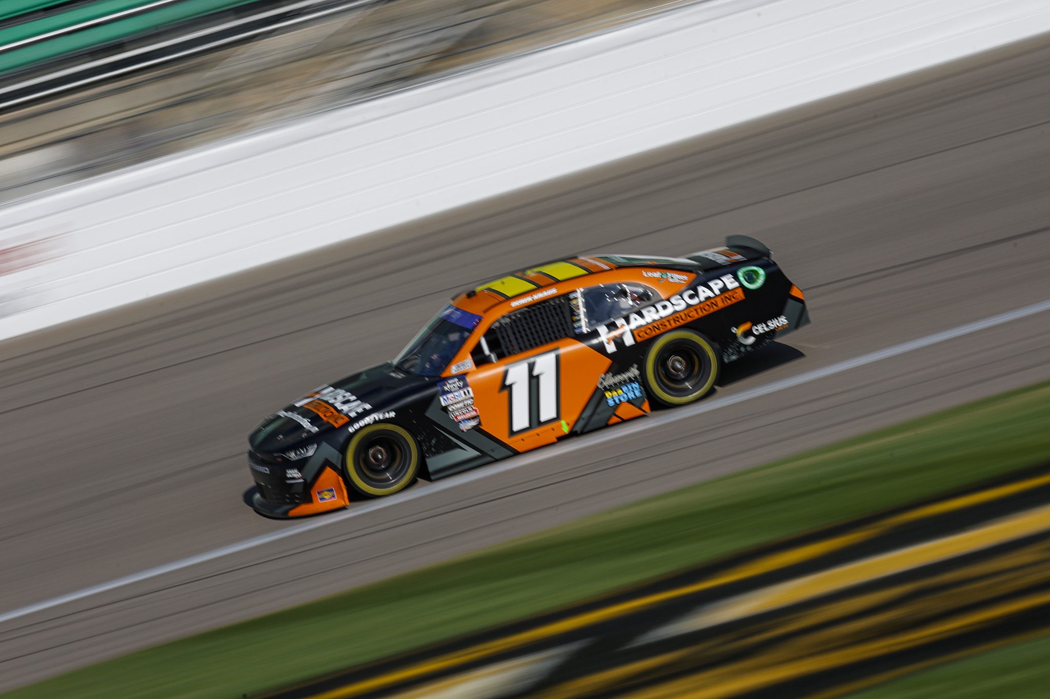 KANSAS CITY, KANSAS - SEPTEMBER 09: Derek Kraus, driver of the #11 Hardscape Construction Inc. Chevrolet, drives during practice for the NASCAR Xfinity Series Kansas Lottery 300 at Kansas Speedway on September 09, 2023 in Kansas City, Kansas. (Photo by Sean Gardner/Getty Images) | Getty Images