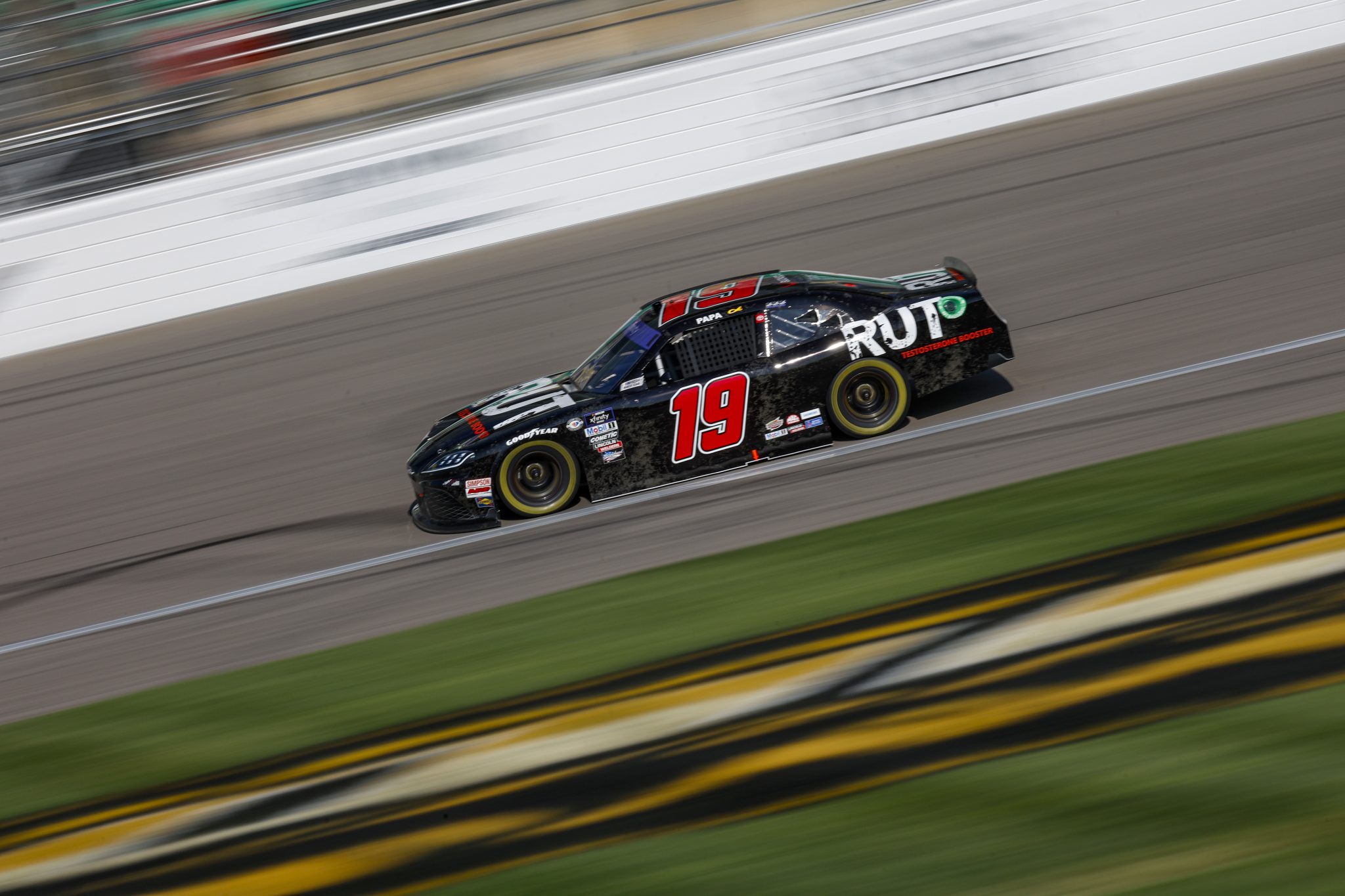 KANSAS CITY, KANSAS - SEPTEMBER 09: Joe Graf Jr., driver of the #19 RUT Testosterone Toyota, drives during practice for the NASCAR Xfinity Series Kansas Lottery 300 at Kansas Speedway on September 09, 2023 in Kansas City, Kansas. (Photo by Sean Gardner/Getty Images) | Getty Images