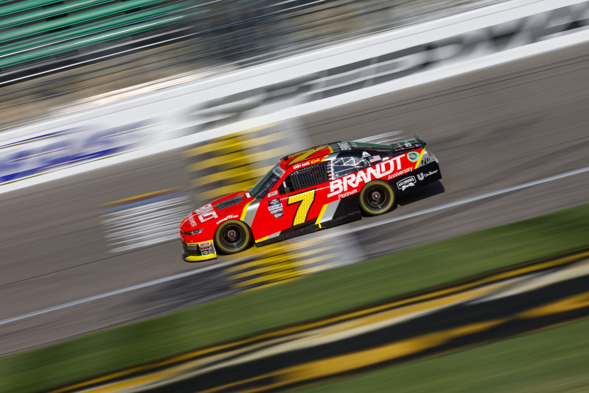 KANSAS CITY, KANSAS - SEPTEMBER 09: Justin Allgaier, driver of the #7 BRANDT Chevrolet, drives during practice for the NASCAR Xfinity Series Kansas Lottery 300 at Kansas Speedway on September 09, 2023 in Kansas City, Kansas. (Photo by Sean Gardner/Getty Images) | Getty Images