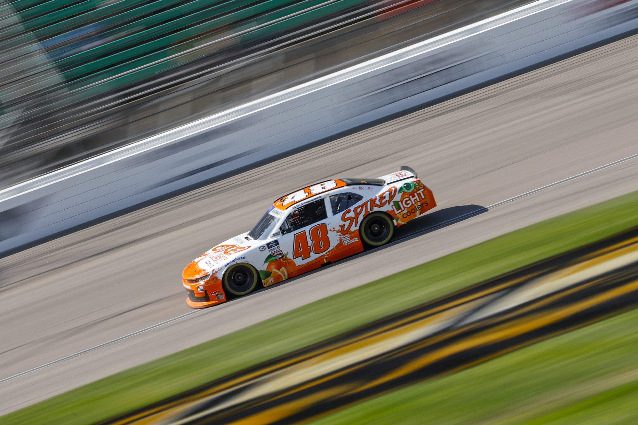KANSAS CITY, KANSAS - SEPTEMBER 09: Parker Kligerman, driver of the #48 Spiked Light Coolers Chevrolet, drives during the NASCAR Xfinity Series Kansas Lottery 300 at Kansas Speedway on September 09, 2023 in Kansas City, Kansas. (Photo by Sean Gardner/Getty Images) | Getty Images