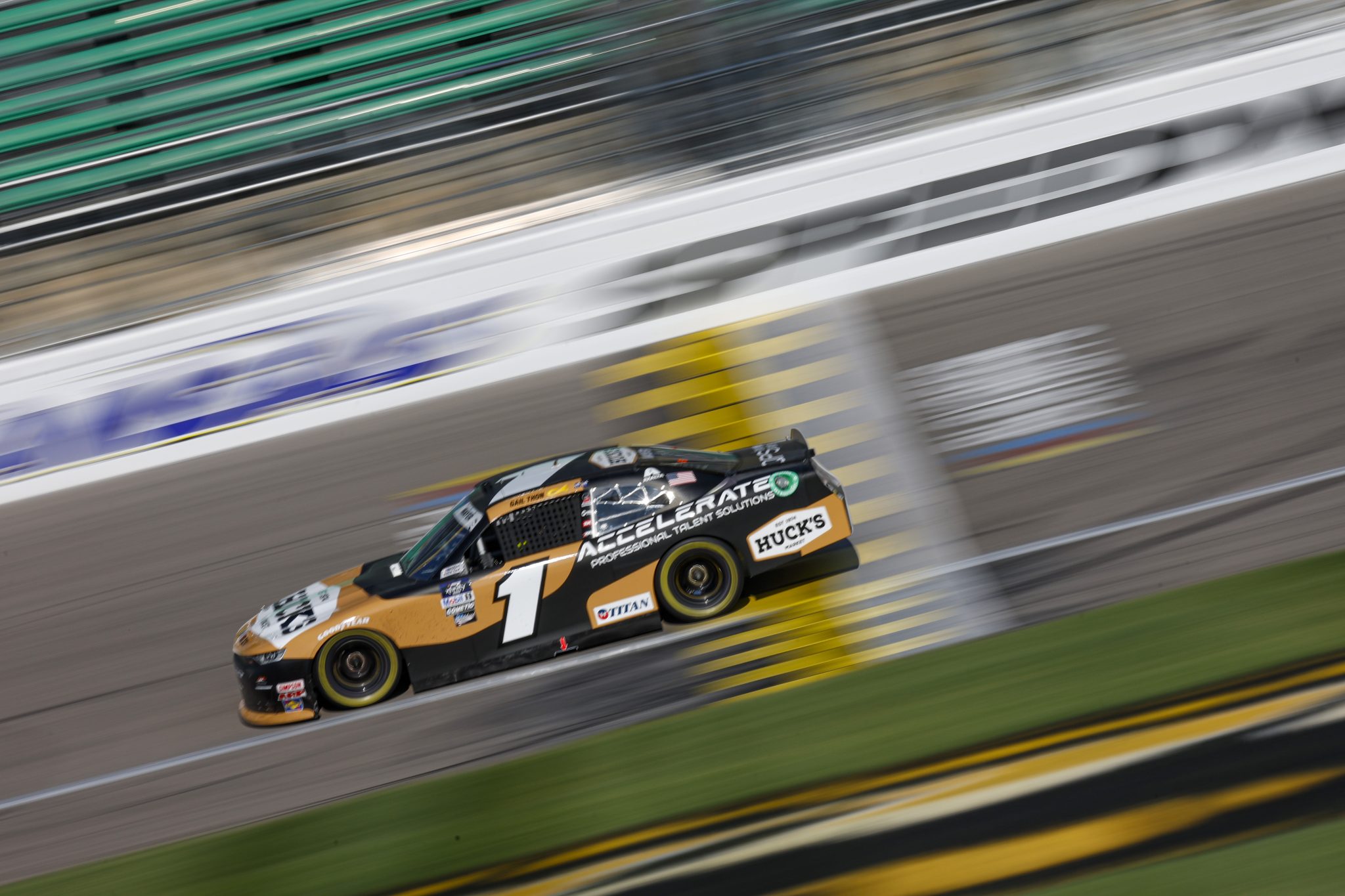 KANSAS CITY, KANSAS - SEPTEMBER 09: Sam Mayer, driver of the #1 Huck's Market/Accelerate Chevrolet, drives during practice for the NASCAR Xfinity Series Kansas Lottery 300 at Kansas Speedway on September 09, 2023 in Kansas City, Kansas. (Photo by Sean Gardner/Getty Images) | Getty Images