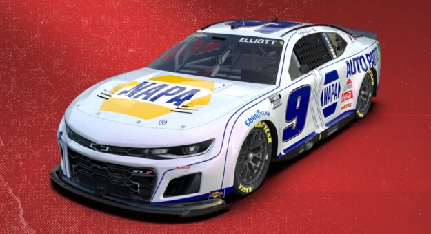 Visit Chase Elliott running an all-white NAPA scheme at The Clash page