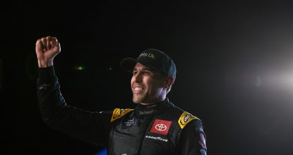 MARTINSVILLE, VIRGINIA - APRIL 06: Aric Almirola, driver of the #20 He Gets Us Toyota, celebrates in victory lane after winning the NASCAR Xfinity Series DUDE Wipes 250 at Martinsville Speedway on April 06, 2024 in Martinsville, Virginia. (Photo by James Gilbert/Getty Images) | Getty Images