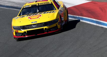 CONCORD, NORTH CAROLINA - OCTOBER 12: Joey Logano, driver of the #22 Shell Pennzoil Ford, drives during practice for the NASCAR Cup Series Bank of America ROVAL 400 at Charlotte Motor Speedway on October 12, 2024 in Concord, North Carolina. (Photo by Meg Oliphant/Getty Images) | Getty Images
