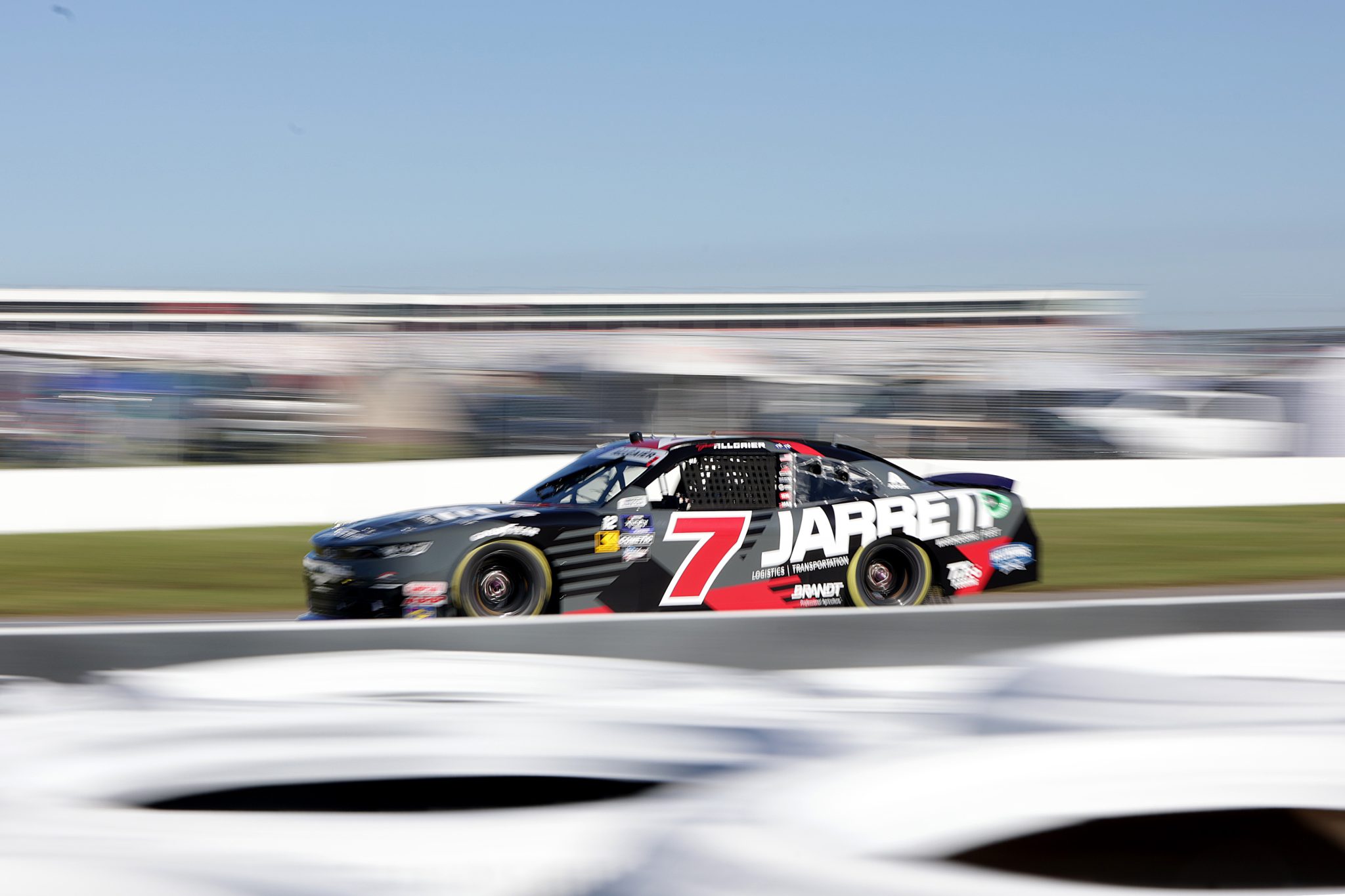 CONCORD, NORTH CAROLINA - OCTOBER 12: Justin Allgaier, driver of the #7 Jarrett Logistics Chevrolet, drives during qualifying for the NASCAR Xfinity Drive for the Cure 250 presented by BCBS at Charlotte Motor Speedway on October 12, 2024 in Concord, North Carolina. (Photo by Keenan Hairston/Getty Images) | Getty Images