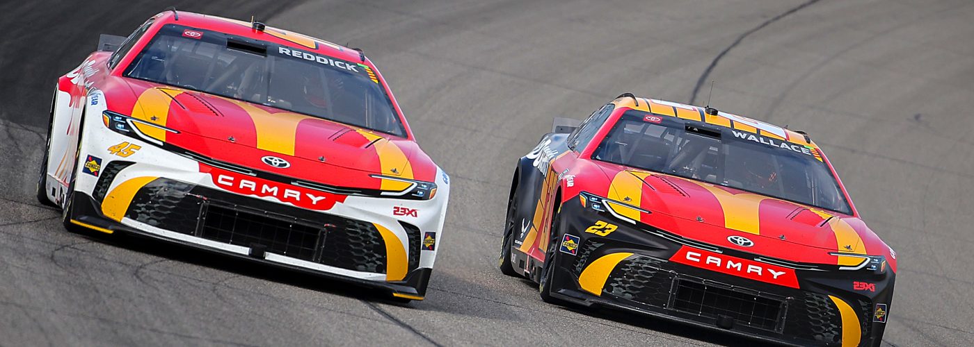 BROOKLYN, MICHIGAN - AUGUST 18: Bubba Wallace, driver of the #23 McDonald's Toyota, and Tyler Reddick, driver of the #45 McDonald's Toyota, race during the NASCAR Cup Series FireKeepers Casino 400 at Michigan International Speedway on August 18, 2024 in Brooklyn, Michigan. (Photo by Jonathan Bachman/Getty Images) | Getty Images
