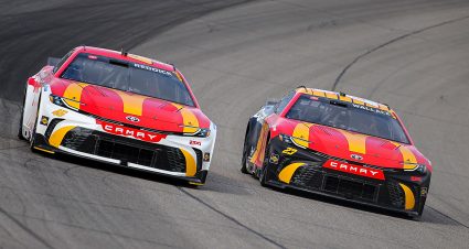 BROOKLYN, MICHIGAN - AUGUST 18: Bubba Wallace, driver of the #23 McDonald's Toyota, and Tyler Reddick, driver of the #45 McDonald's Toyota, race during the NASCAR Cup Series FireKeepers Casino 400 at Michigan International Speedway on August 18, 2024 in Brooklyn, Michigan. (Photo by Jonathan Bachman/Getty Images) | Getty Images