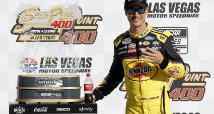 LAS VEGAS, NEVADA - OCTOBER 20: Joey Logano, driver of the #22 Pennzoil Ford, celebrates in victory lane after winning the NASCAR Cup Series South Point 400 at Las Vegas Motor Speedway on October 20, 2024 in Las Vegas, Nevada. (Photo by Sean Gardner/Getty Images) | Getty Images