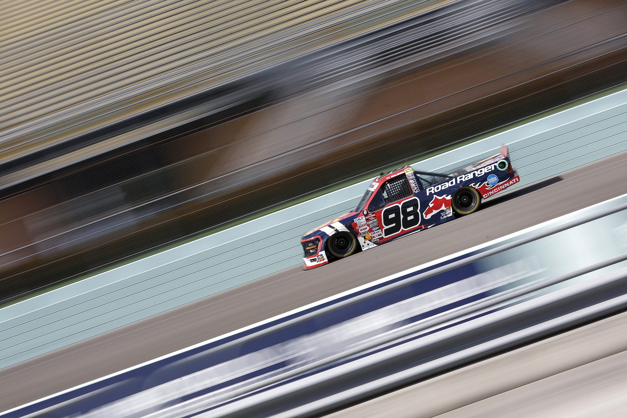 HOMESTEAD, FLORIDA - OCTOBER 25: Ty Majeski, driver of the #98 Road Ranger/Poppi Ford, drives during practice for the NASCAR Craftsman Truck Series Baptist Health 200 at Homestead-Miami Speedway on October 25, 2024 in Homestead, Florida. (Photo by Sean Gardner/Getty Images) | Getty Images
