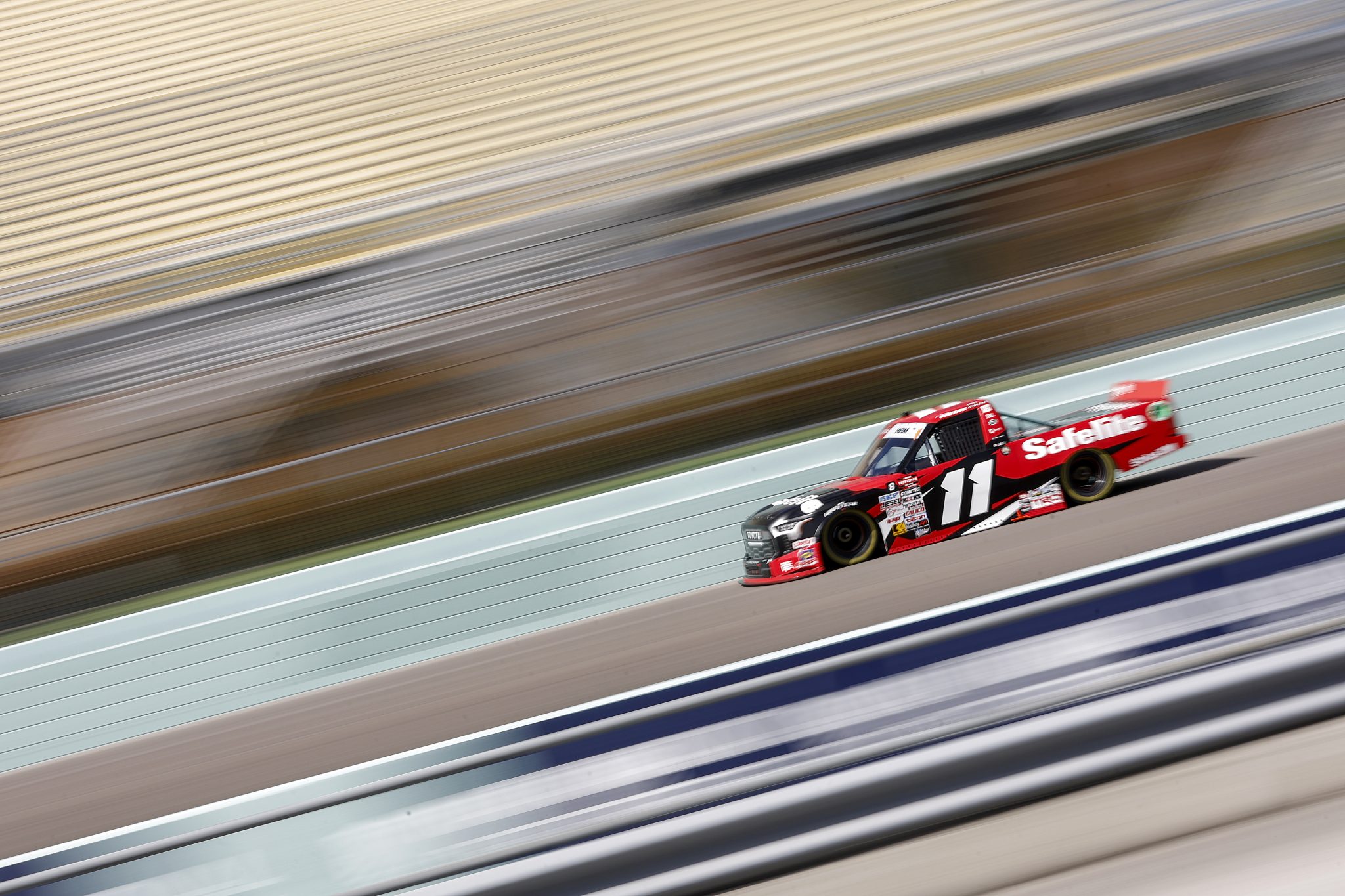 HOMESTEAD, FLORIDA - OCTOBER 25: Corey Heim, driver of the #11 Safelite Toyota, drives during practice for the NASCAR Craftsman Truck Series Baptist Health 200 at Homestead-Miami Speedway on October 25, 2024 in Homestead, Florida. (Photo by Sean Gardner/Getty Images) | Getty Images